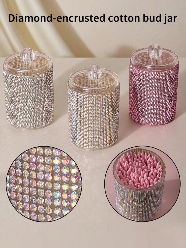 3가지 색상의 럭셔리 다이아몬드 장식 면봉 보관함, 장 - Luxury Skincare Containers 리뷰 및 가격
