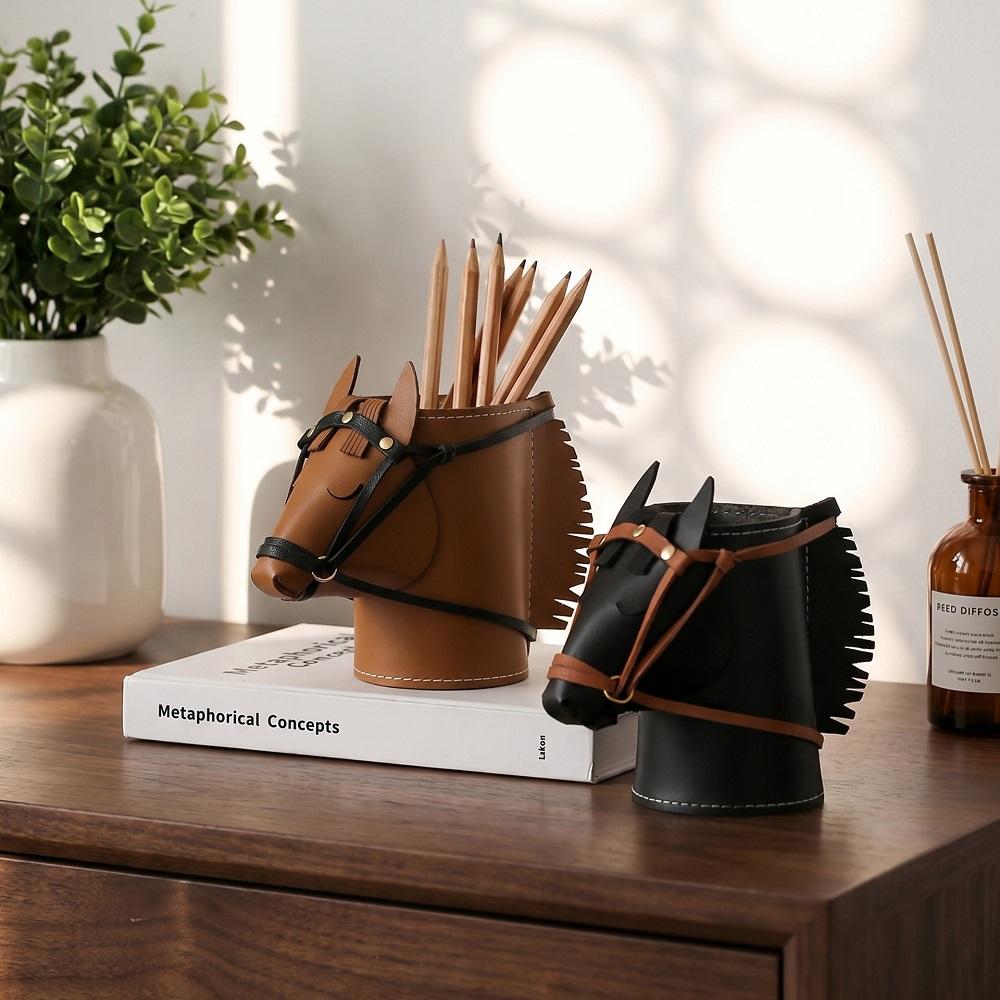 고급 가죽 말머리 모양 수납함 침실 메이크업 브러쉬 보 - Luxury Skincare Containers 리뷰 및 가격