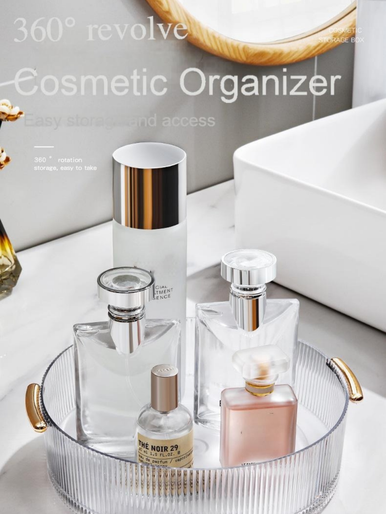 수직 골이 있는 투명 메이크업 보관 트레이, 대형 원형 - Luxury Skincare Gifts 리뷰 및 가격
